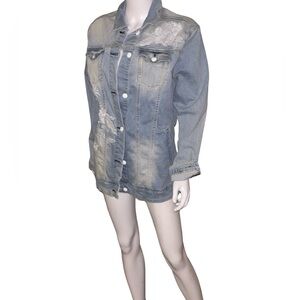 Lularoe Denim Jean Jacket Embroidered Floral Light Wash Size XL P2P 22”